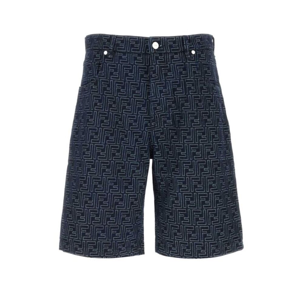 Fendi Men Embroidered Denim Bermuda Shorts
